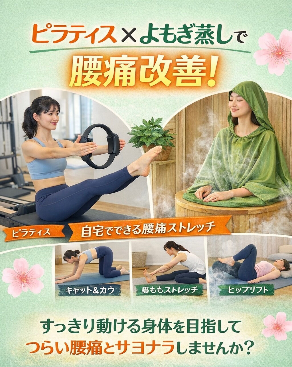 腰痛にお悩みですか？😣それならピラティスとよもぎ蒸しのコンビ